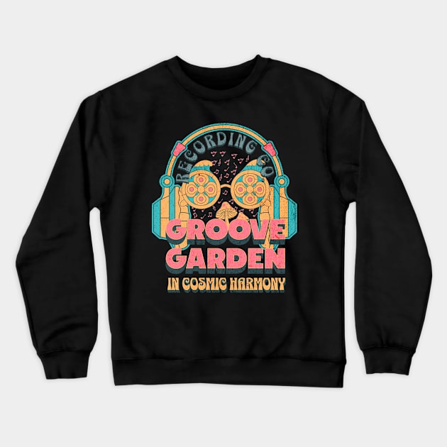 Music Record Company Tape Groove Psychedelic Headphones Cosmic Harmony Crewneck Sweatshirt by InktuitionCo